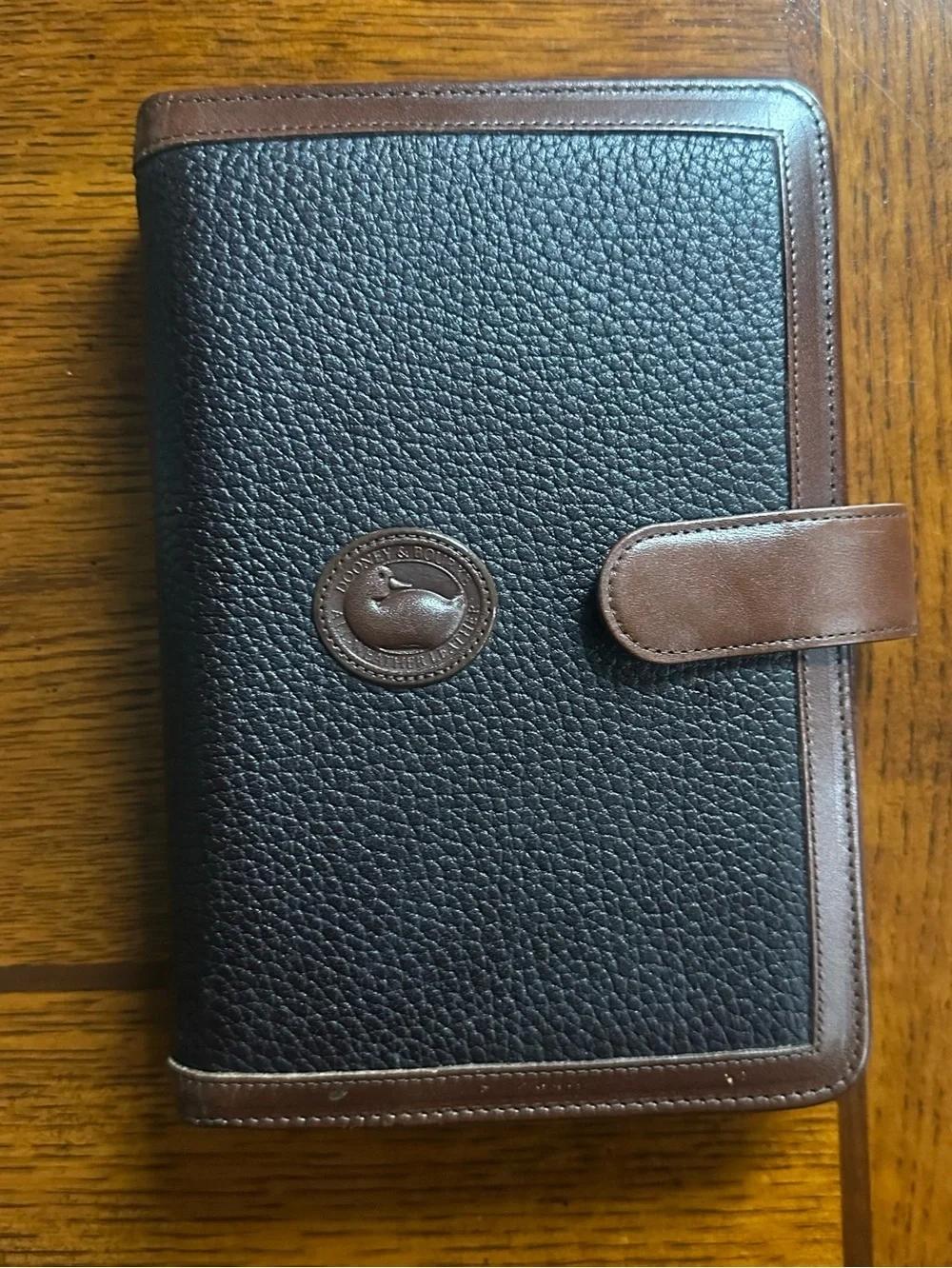 Dooney & Bourke 1999 address Black Pebbled Leather Folio with Brown Trim